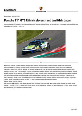 Porsche 911 GT3 R Finish Eleventh and Twelfth in Japan