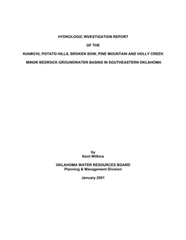 Hydrogeologic Investigation Report of the Kiamichi, Potato Hills, Broken