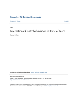 International Control of Aviation in Time of Peace Samuel E