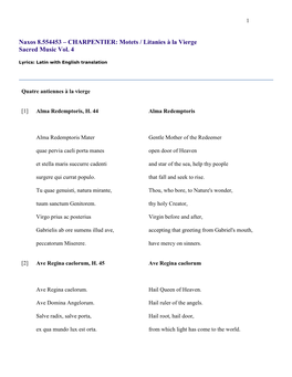 Naxos 8.554453 – CHARPENTIER: Motets / Litanies À La Vierge Sacred Music Vol. 4