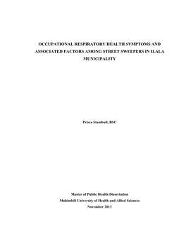 Occupational Respiratory Health Symptoms and Associated Factors Among Street Sweepers in Ilala Municipality