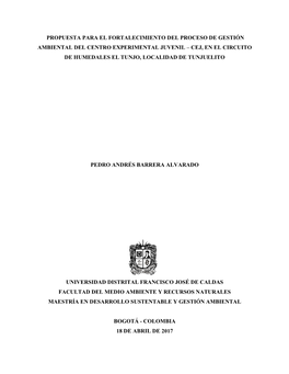 Propuesta Para El Fortalecimiento Del Proceso De Gestión Ambiental Del Centro Experimental Juvenil