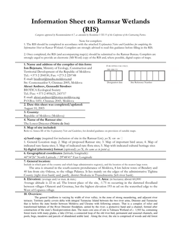 Information Sheet on Ramsar Wetlands (RIS) Categories Approved by Recommendation 4.7, As Amended by Resolution VIII.13 of the Conference of the Contracting Parties