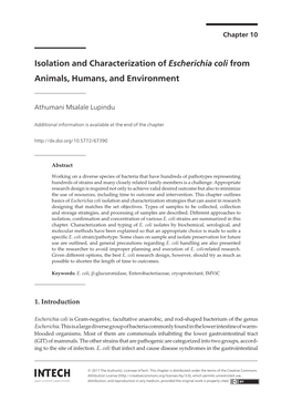 Isolation and Characterization of Escherichia Coli from Animals, Humans, and Environment