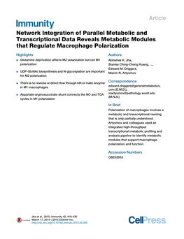 Network Integration of Parallel Metabolic and Transcriptional Data Reveals Metabolic Modules That Regulate Macrophage Polarization