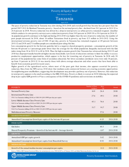 Tanzania April 2020 the Pace of Poverty Reduction in Tanzania Was Slow During 2011-2018 and Overall Growth Has Become Less Pro-Poor Than the Period 2007-2011