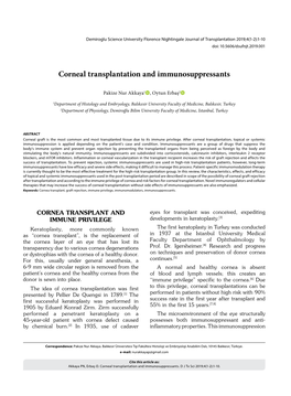 Corneal Transplantation and Immunosuppressants