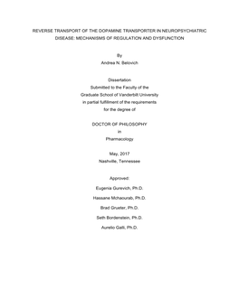 Reverse Transport of the Dopamine Transporter in Neuropsychiatric Disease: Mechanisms of Regulation and Dysfunction
