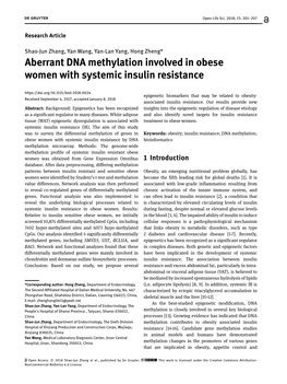 Aberrant DNA Methylation Involved in Obese Women with Systemic Insulin