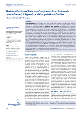 The Identification of Bioactive Compounds from Turbinaria Ornata (Turner) J