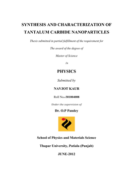 Synthesis and Characterization of Tantalum Carbide Nanoparticles