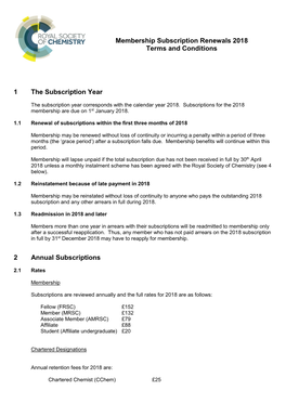 Membership Subscription Renewals 2018 Terms and Conditions