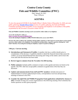 Fish and Wildlife Committee January 2021 Meeting Agenda