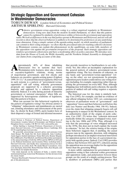 Strategic Opposition and Government Cohesion in Westminster