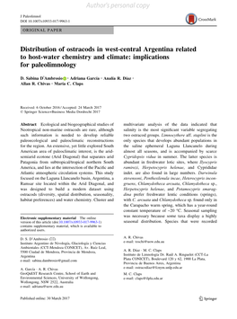 Distribution of Ostracods in West-Central Argentina Related to Host-Water Chemistry and Climate: Implications for Paleolimnology