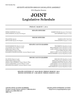 Legislative Schedule