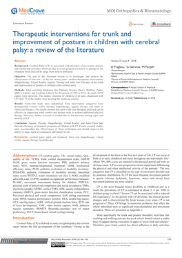Therapeutic Interventions for Trunk and Improvement of Posture in Children with Cerebral Palsy: a Review of the Literature