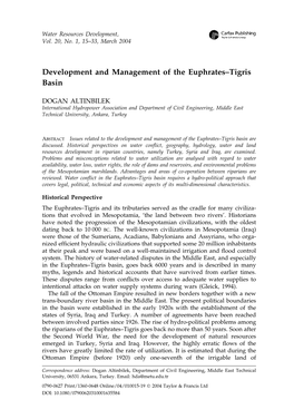 Development and Management of the Euphrates–Tigris Basin