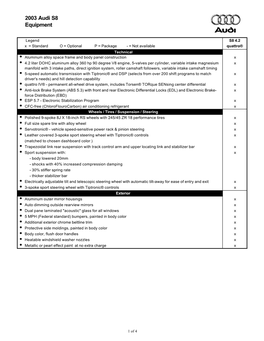 2003 Audi S8 Equipment
