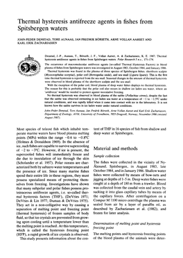 Thermal Hysteresis Antifreeze Agents in Fishes from Spitsbergen Waters