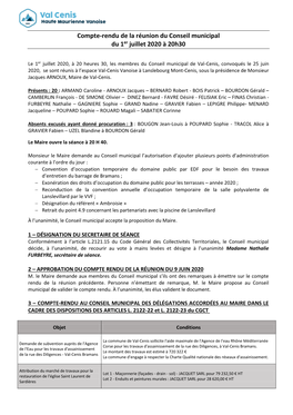 Compte-Rendu Réunion Du Conseil Du 1Er Juillet 2020