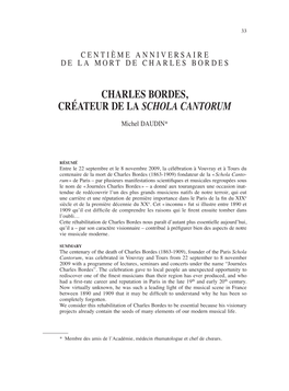 Charles Bordes, Créateur De La Schola Cantorum Michel DAUDIN*