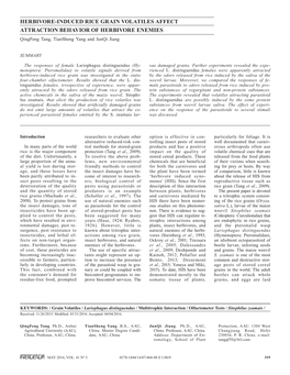 319 SUSTANCIAS VOLÁTILES DE GRANOS DE ARROZ INDUCIDAS POR HERVÍBOROS AFECTAN LA ATRACCIÓN DE ENEMIGOS HERBÍVOROS Qingfeng Tang, Tiansheng Yang Y Junqi Jiang RESUMEN
