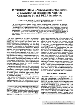 A BASIC Dialect for the Control of Psychological Experiments with the Commodore-64 and DELA Interfacing