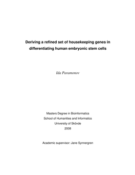 Deriving a Refined Set of Housekeeping Genes in Differentiating Human Embryonic Stem Cells Ida Paramonov