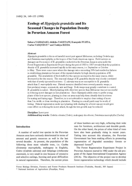 Ecology of Hypsipyla Grandella and Its Seasonal Changes in Population Density in Peruvian Amazon Forest