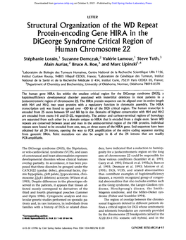 Digeorge Syndrome Critical Region of Human Chromosome 22 St~Phanie Lorain, 1 Suzanne Demczuk, 2 Val~Rie Lamour, 1 Steve Toth, 3 Alain Aurias, 2 Bruce A