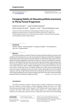 Foraging Habits of Alouatta Palliata Mexicana in Three Forest Fragments