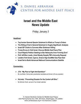 January 3 2020 Preventing Disaster for the Center-Left Bloc by Ephraim Sneh, Served in Four Israeli Cabinets