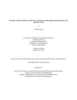 The Role of White-Tailed Deer (Odocoileus Virginianus) in the Epidemiology of Bovine Viral Diarrhea Virus