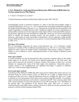 A New Method for Analyzing Electron Backscatter Diffraction (EBSD) Data for Texture Using Inverse Pole Figures