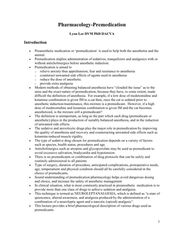 Pharmacology Premedication