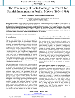 The Community of Santo Domingo: a Church for Spanish Immigrants in Puebla, Mexico (1904–1993)