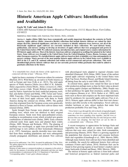 Historic American Apple Cultivars: Identiﬁcation and Availability