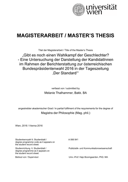 Magisterarbeit / Master's Thesis