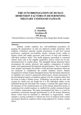 The Synchronization of Human Dimension Factors in Determining Military Command Climate