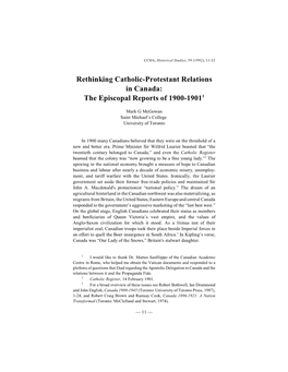 Rethinking Catholic-Protestant Relations in Canada: the Episcopal Reports of 1900-19011