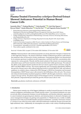 Plasma-Treated Flammulina Velutipes-Derived Extract Showed Anticancer Potential in Human Breast Cancer Cells