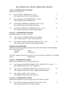 2019 Exmoor Pony Society Breed Show Results Class 1