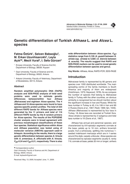 Genetic Differentiation of Turkish Althaea L. and Alcea L. Species