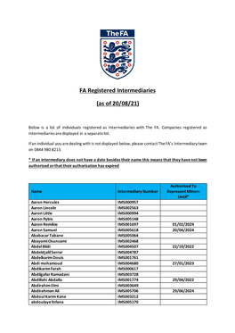 FA Registered Intermediaries (As of 20/08/21)