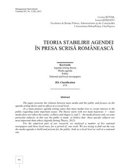 Teoria Stabilirii Agendei În Presa Scrisă Românească