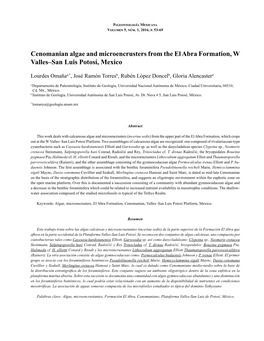 Cenomanian Algae and Microencrusters from the El Abra Formation, W Valles–San Luis Potosí, Mexico 53 Paleontología Mexicana Volumen 5, Núm