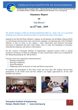 Summary Report on “Jal Diwas” on 22 July , 2019