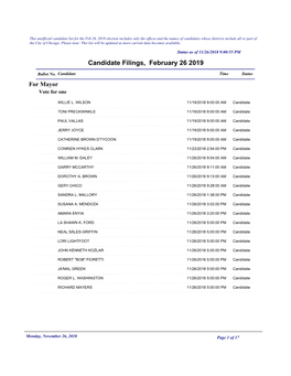 Candidate Filings, February 26 2019