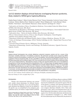 1P13.2 Deletion Displays Clinical Features Overlapping Noonan Syndrome, Likely Related to NRAS Gene Haploinsufficiency